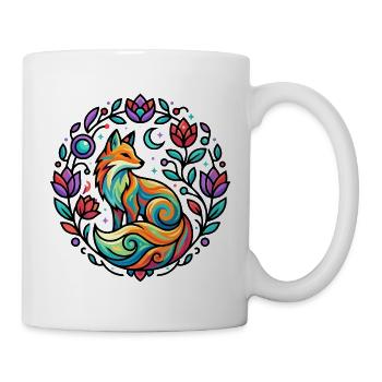 Stylisches Fuchs Mond Rosen Ranken Sterne Mandala - Tasse - Weiß - Rechts