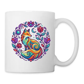 Bunter Fuchs Blumen Mandala Lila Mädchen Design - Tasse - Weiß - Rechts