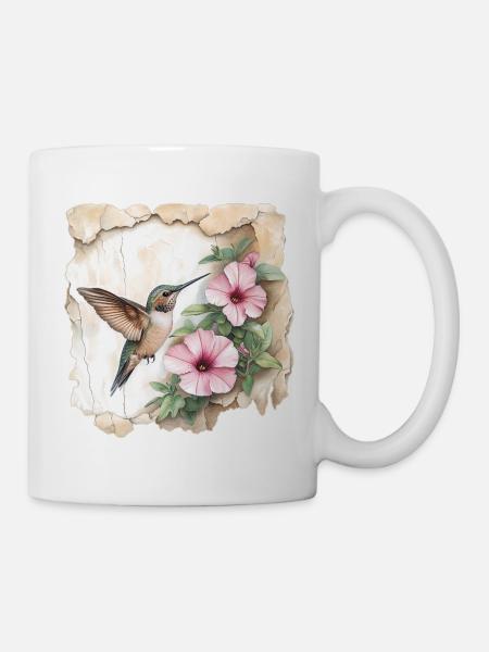 Kolibri mit Blüten - Tasse - Weiß