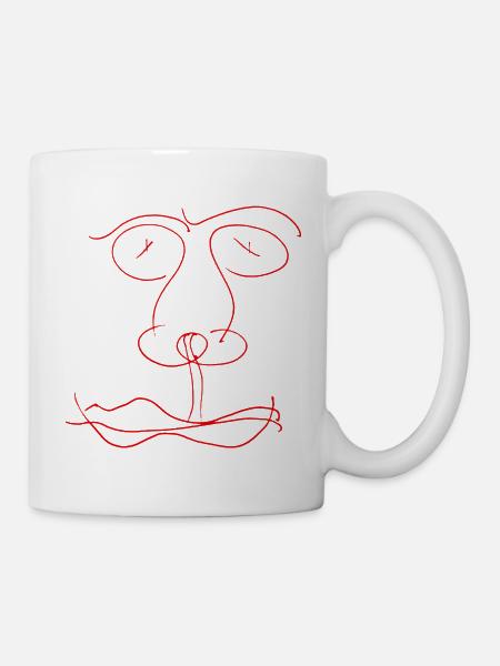 Rotes Liniengesicht - Tasse - Weiß