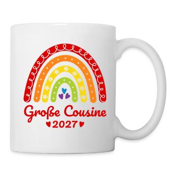 Große Cousine 2027 Boho Regenbogen bunt - Tasse - Weiß - Rechts