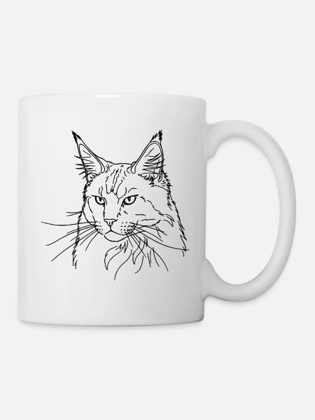 Majestic Maine Coon Minimalist Line Drawing - Mug - white