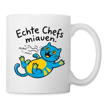 Fröhliche blaue Katze Miauen - Tasse - Weiß - Rechts
