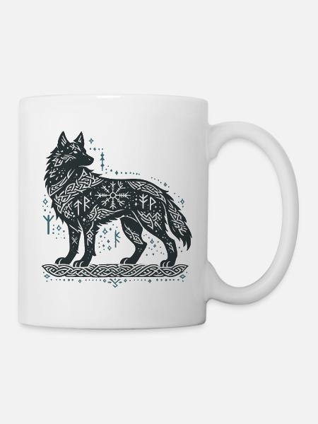 Nordischer Wolf mit Knotenmuster - Tasse - Weiß