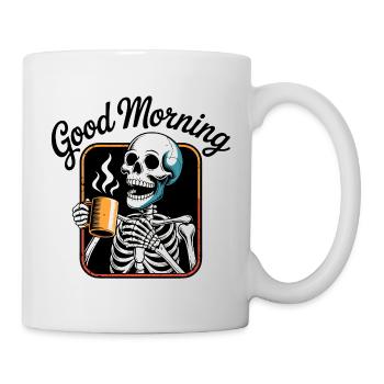 Kaffee-Skelett mit dampfender Tasse - Tasse - Weiß - Rechts