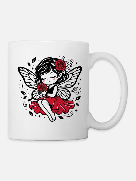 Rosenflügel Fee im Roten Kleid - Tasse - Weiß