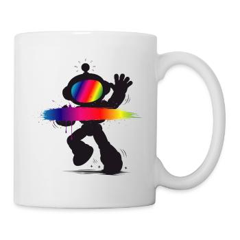Roboter Silhouette Regenbogen Splash Design   - Tasse - Weiß - Rechts