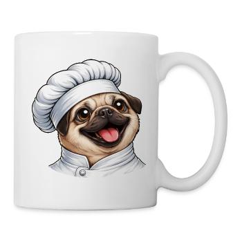 Süßer Mops Koch Cartoon Motiv - Tasse - Weiß - Rechts