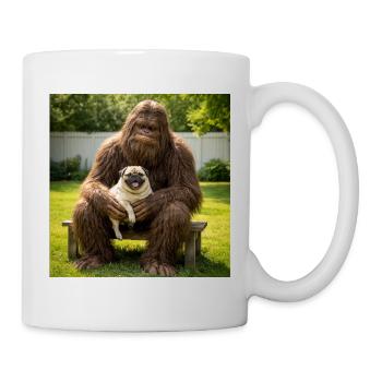 Mops sitzt mit Bigfoot lustiger Hundeliebhaber - Tasse - Weiß - Rechts