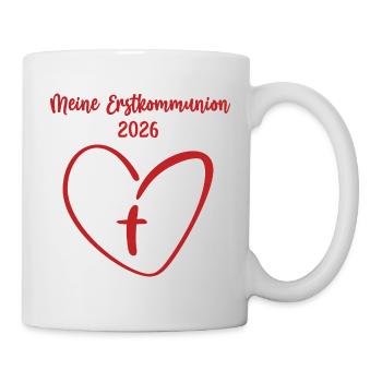 Meine Erstkommunion 2026 Herz Kreuz 1. Kommunion - Tasse - Weiß - Rechts