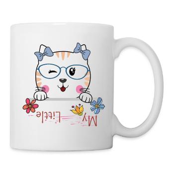 Katze mit Brille und Blumen - Tasse - Weiß - Rechts
