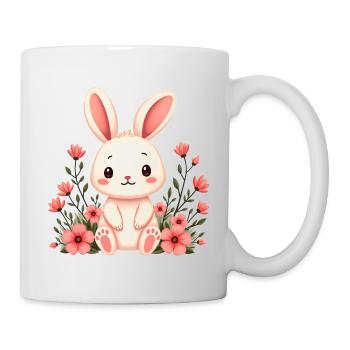 Kaninche mit Blumen - Tasse - Weiß - Rechts