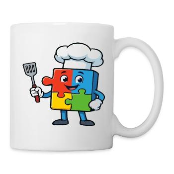 Puzzle Piece Chef Maskottchen - Tasse - Weiß - Rechts
