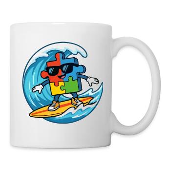 Cool Surfing Puzzle Piece Mascot Summer Beach Art - Mug - white - Right