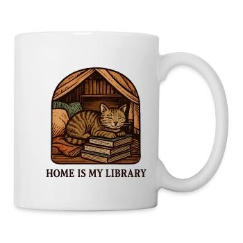 Katzenglück im Bücherreich - Tasse - Weiß - Rechts