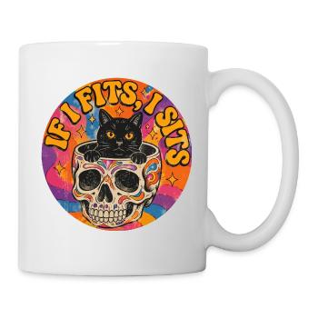 Katze im Totenkopf Oldschool Tattoo Design - Tasse - Weiß - Rechts