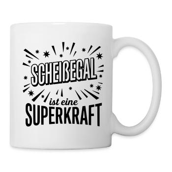 Scheissegal Superkraft - Lustiger Spruch Slogan - Tasse - Weiß - Rechts