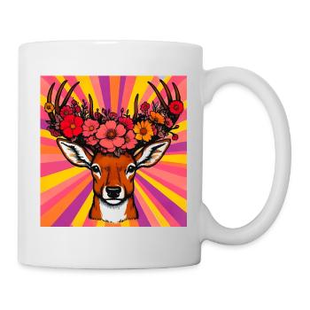 Cerf aux fleurs - Mug blanc - blanc - Droite