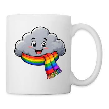 Wolke mit Regenbogenschal Lustiges Motiv  - Tasse - Weiß - Rechts