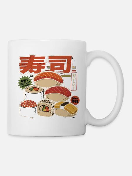 Sushi Retro Japan Style Illustration - Tasse - Weiß