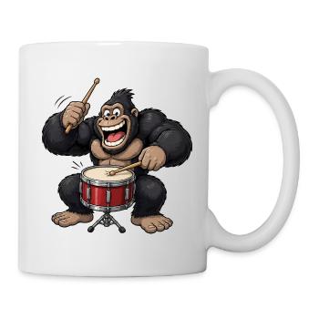 Gorilla am Schlagzeug Trommel - Tasse - Weiß - Rechts