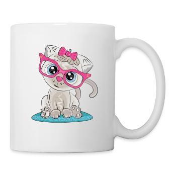 Kitten with Pink Glasses and Bow - Mug - white - Right