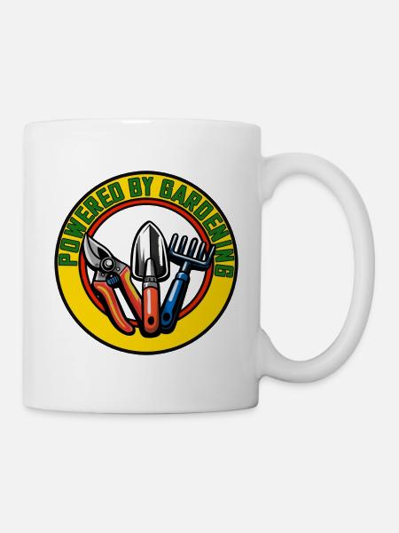 Gärtnern, Kreislogo mit Werkzeugen - Tasse - Weiß
