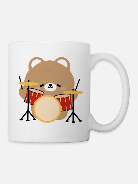 Bear Drummer Pop Art - Tasse - Weiß