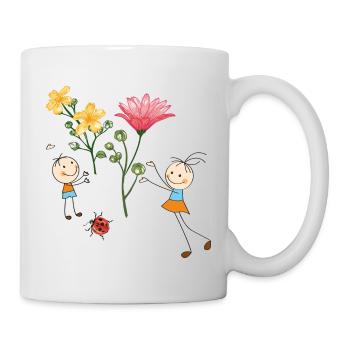 Children's cheering with colorful flowers - Mug - white - Right