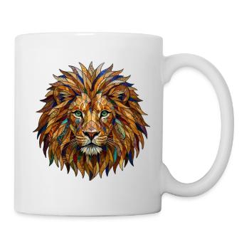 Portrait en vitrail avec un lion en mosaïque - Mug blanc - blanc - Droite