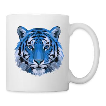 Tête de tigre polygonale bleue - Mug blanc - blanc - Droite