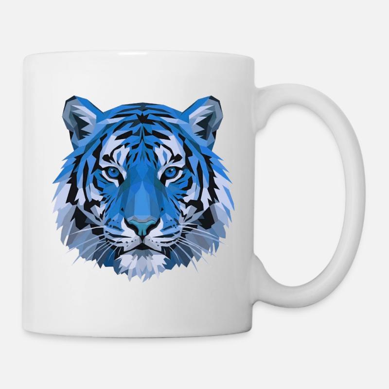 Tête de tigre polygonale bleue - Mug blanc - blanc