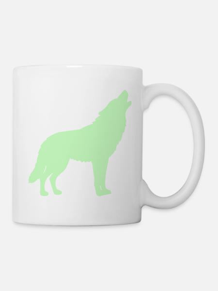 Wolfsilhouette Neon Grün - Tasse - Weiß