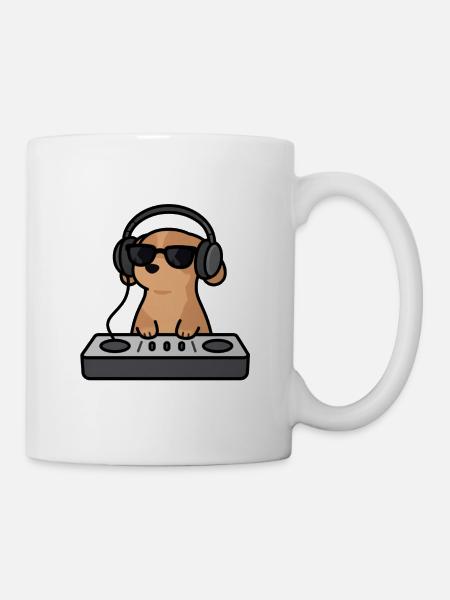 Niedlicher Hund als DJ am Mischpult Geschenk - Tasse - Weiß