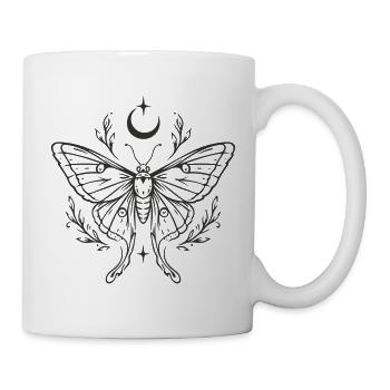 Motte mit Mond – Mystisches Nachtmotiv - Tasse - Weiß - Rechts