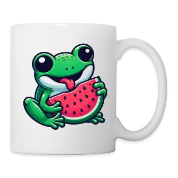 Süßer Frosch Wassermelone Sommer Cool Sonnenschein - Tasse - Weiß - Rechts