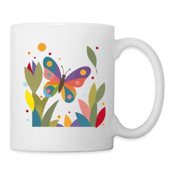 Bunter Schmetterling im Blumenfeld  - Tasse - Weiß - Rechts