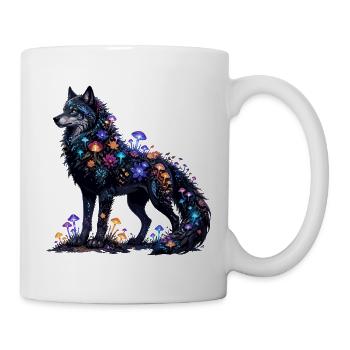 Nachtwolf im Pilzfarbenzauber - Tasse - Weiß - Rechts