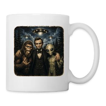 Selfie extraterrestre Lincoln avec Bigfoot - OVNI rétro - Mug blanc - blanc - Droite
