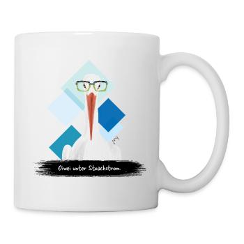 JvG Storch "Oiwei unter Stoachstrom." - Tasse - Weiß - Rechts