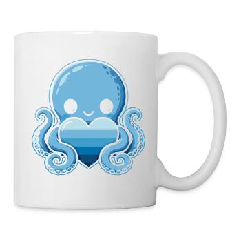 Pieuvre Cœur Bleu - Mug blanc - blanc - Droite