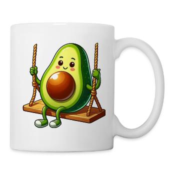 Cute avocado on swing cartoon playground - Mug - white - Right