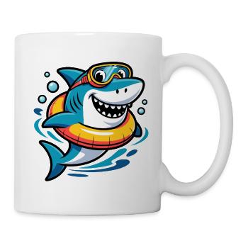 Cheerful diving shark with swimming ring - Mug - white - Right