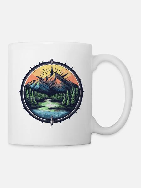 Berge Kompass - Tasse - Weiß