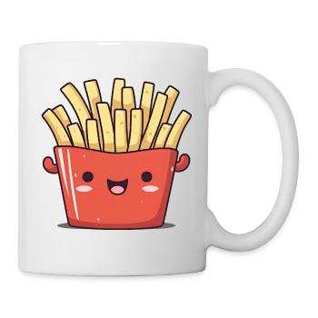 Fröhliche Pommes Cartoon - Tasse - Weiß - Rechts