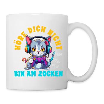 Höre Dich Nicht Bin Am Zocken Süße Katze Gamer - Tasse - Weiß - Rechts