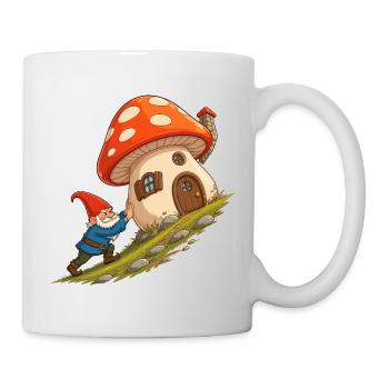Pilzhäuschen-Gnom zieht Haus - Tasse - Weiß - Rechts