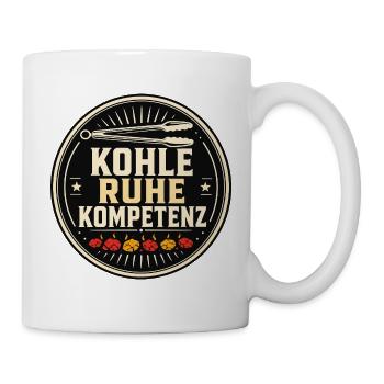 Kohle, Ruhe, Kompetenz BBQ Grillmeister Spruch - Tasse - Weiß - Rechts