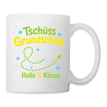 Tschüss Grundschule, Hallo 5. Klasse Papierflieger - Tasse - Weiß - Rechts