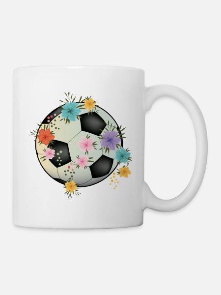 Fußball mit Blüten - Tasse - Weiß